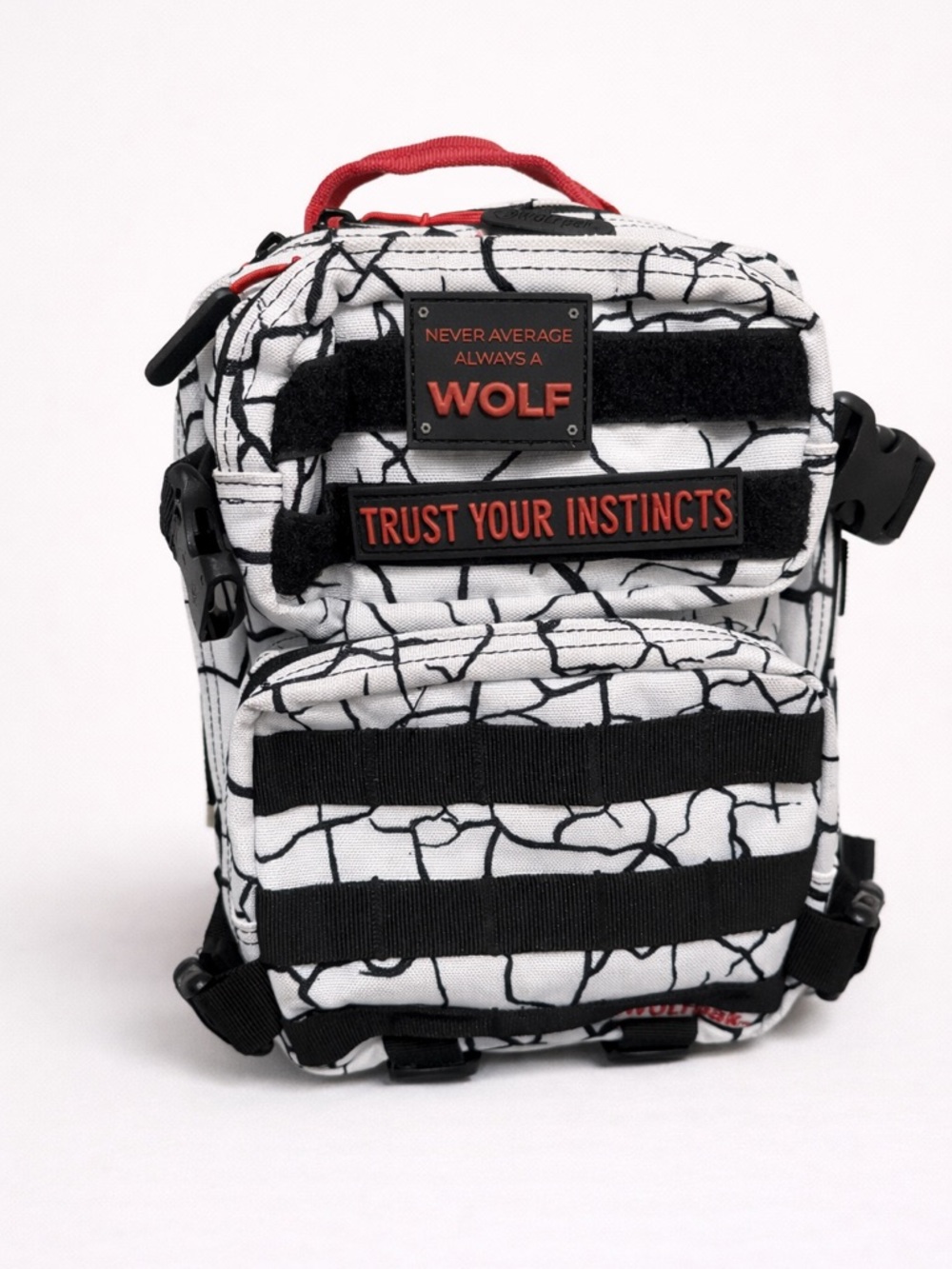 WOLF White Crackle Belt Bag with Black Webbing and Red Accents